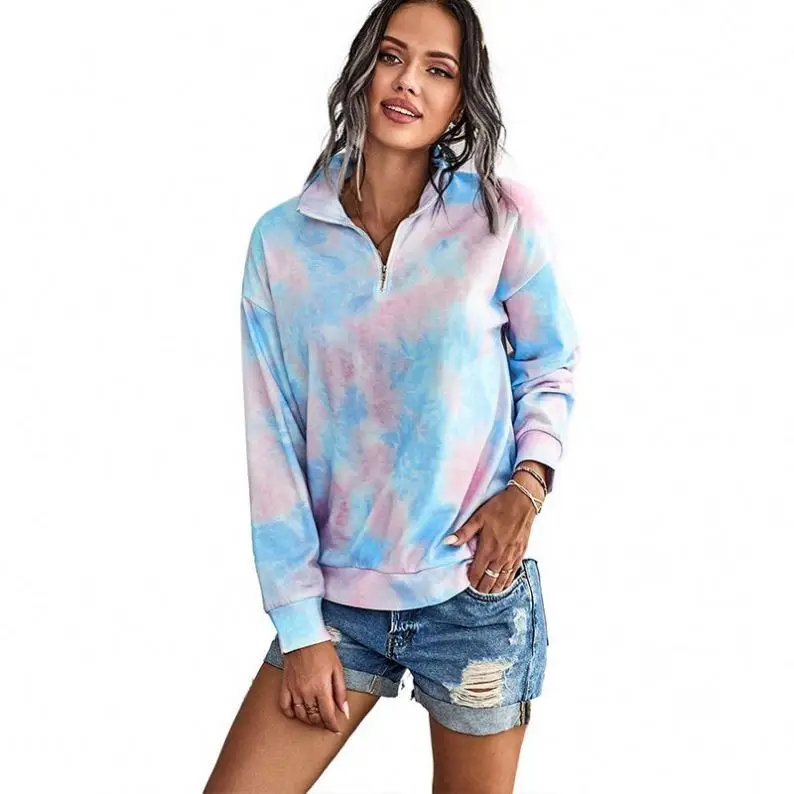 

2021 Hoodies Fall Cotton Zip Tie Dye Sweatshirt For Women