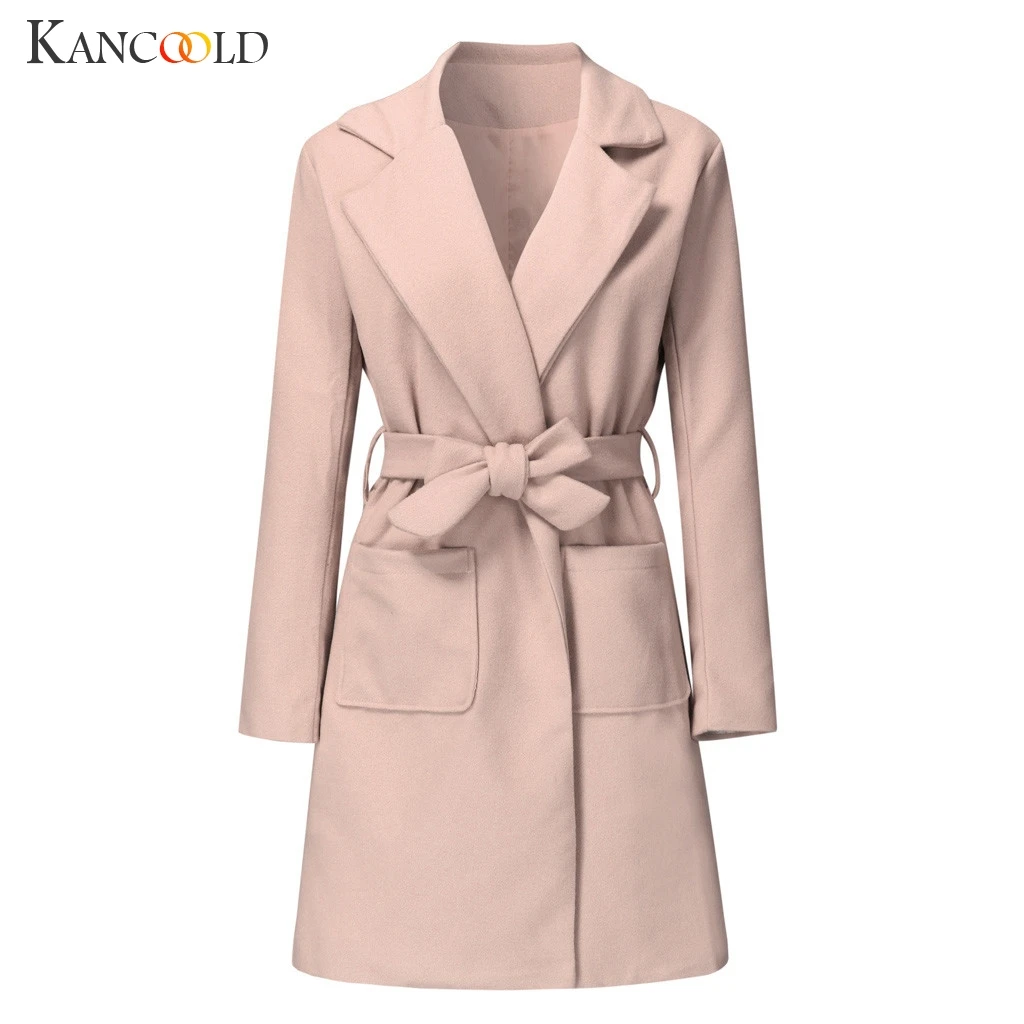 KANCOOLD пальто женские модные длинные куртки с длинным рукавом однотонные повседневные свободные куртки с поясом Новые пальто и куртки для женщин 2019AUG6