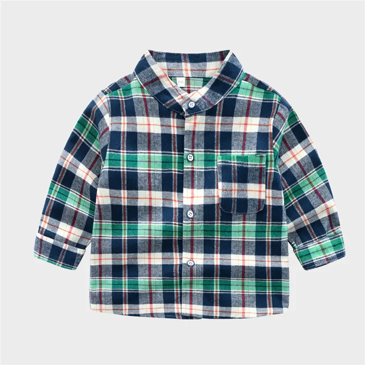 Весенне-осенняя клетчатая рубашка в Корейском стиле с длинными рукавами и карманами для маленьких мальчиков