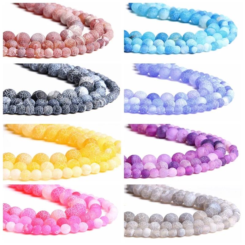 

15.5" Natural Weathering Agates Beads 6 mm 8 mm 10 mm 12 mm Effloresce Agates Round Beads Genuine Matte Colorful Gem Stone Loose Beads For DIY Making Jewelry Women Bracelets