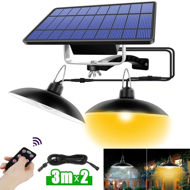 

Double-headed solar chandelier with remote-controlled outdoor indoor solar lamp for garden courtyard lighting