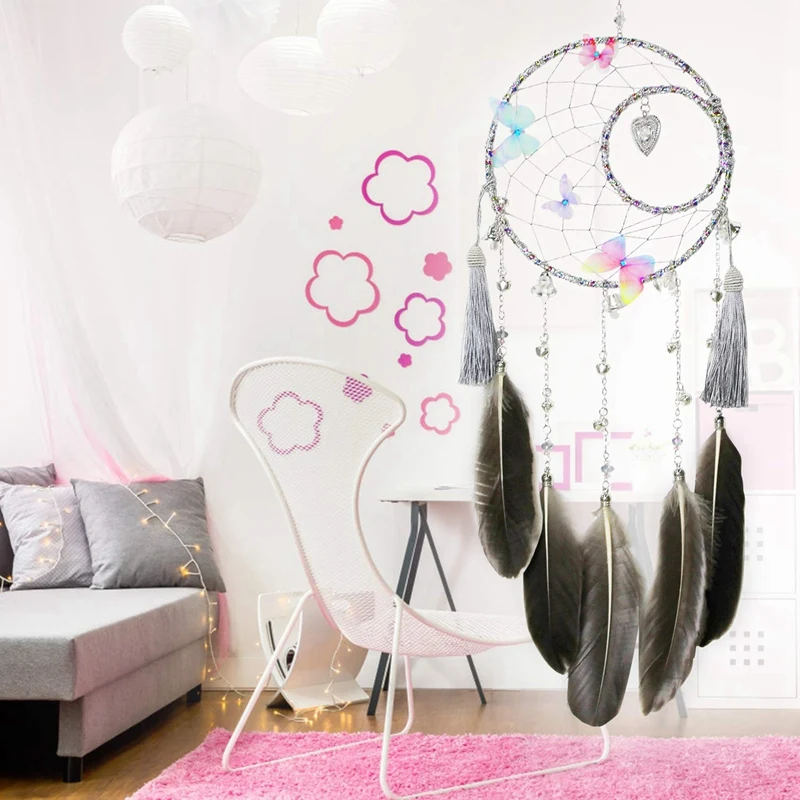 Fashion-Butterfly& Bells Dream Catcher Handmade Exquisite Feather Beaded Large Dream Catchers for Kids/Cars/Bedroom Wall Hangin