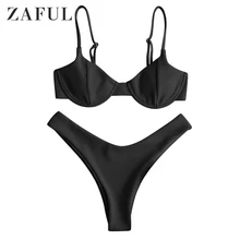 ZAFUL 新ハイカット tバック水着ハイウエスト水着固体水着女性ブラジル biquini 水着ビーチマイクロビキニセット(China)