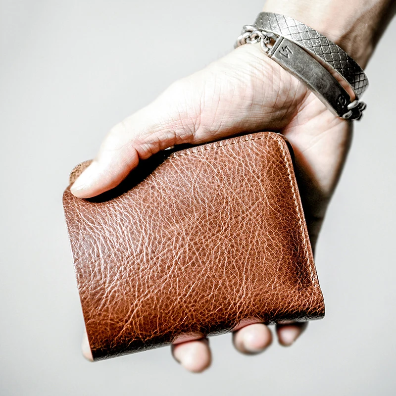 

Handmade Men Retro Wallet Genuine Leather Brown Men Wallet Cowhide Short Wallet Card Holder Brand Purse Male Money Bag NR115