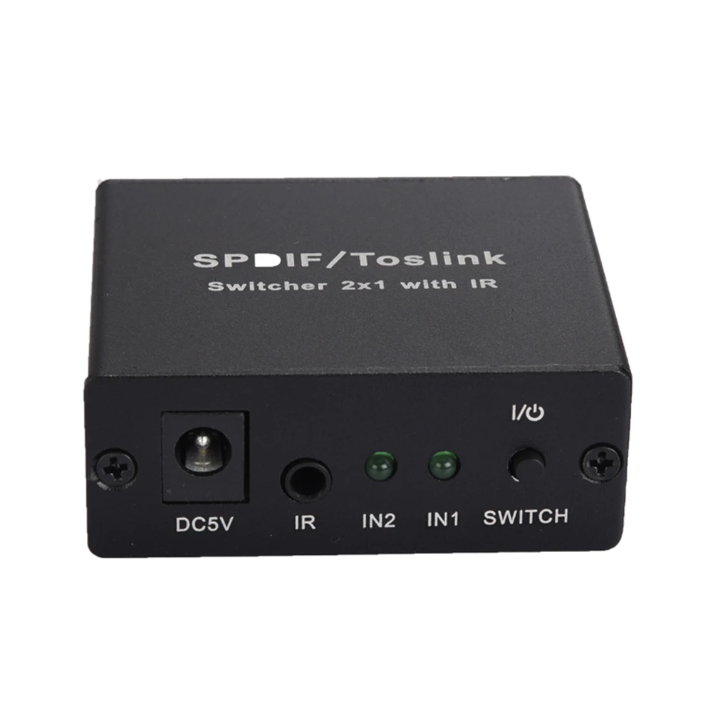SPDIF/Toslink удлинитель оптический аудио коммутатор алюминиевый сплав Цифровой долговечный конвертер с ИК-пультом дистанционного управления 2x1 светодиодный индикатор