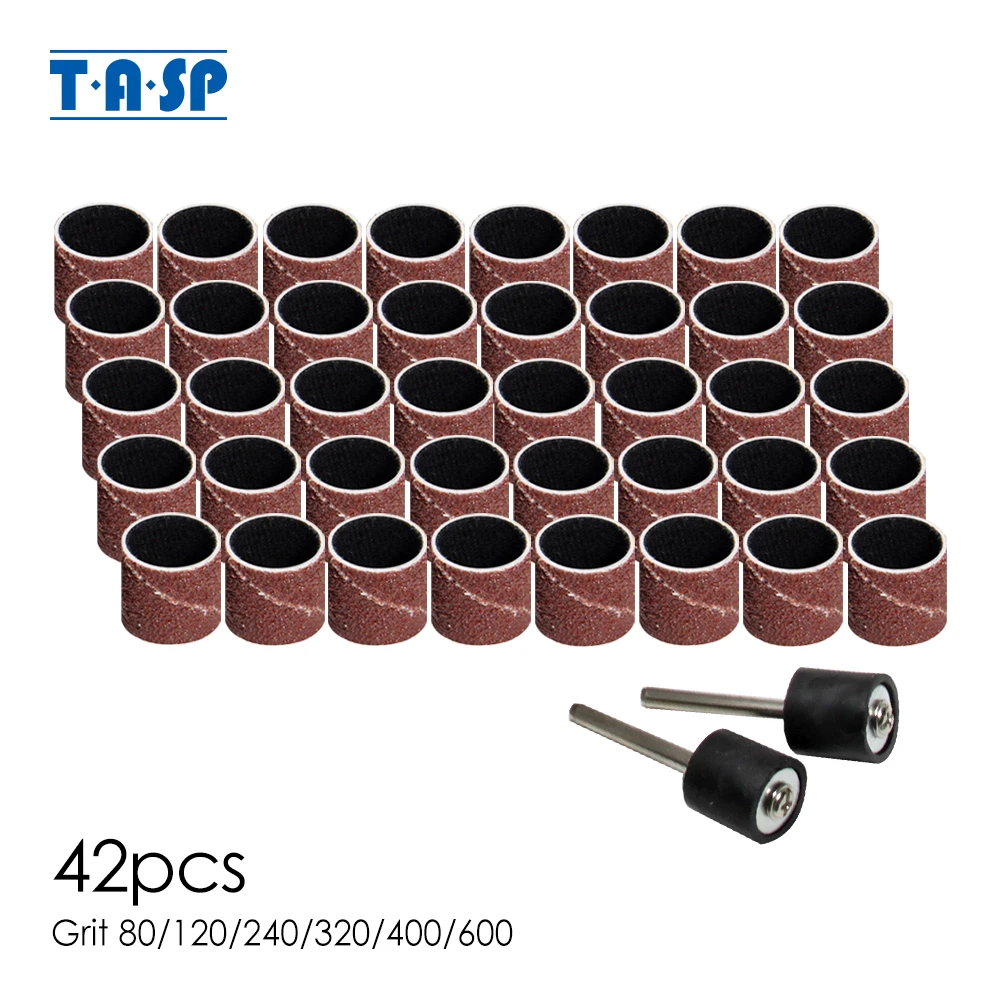 Tasp 42pcs Abrasive Sanding Band Sleeve & Drum Kit Sandpaper Rotary