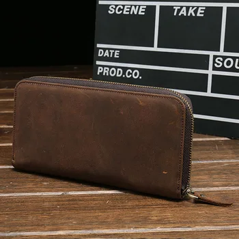 

Men's Long Wallet First Layer Cowhide Clutch Business Zip Wallet Leather Men's Bag