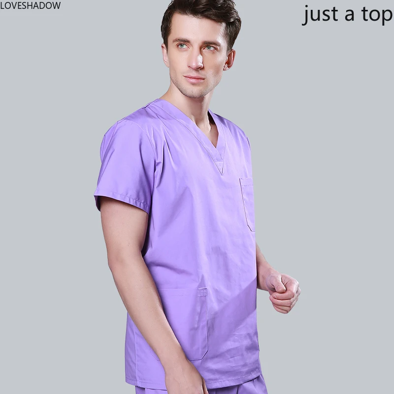 Мужской чистый цветной скраб-Топ Классический Vcollar топ из чистого хлопка/полиэстера хлопка хирургические скрабы с коротким рукавом медицинская униформа