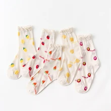 Японские милые фруктовые носки для женщин тонкие сетчатые хлопковые короткие носки женские уличные дышащие забавные носки платье до лодыжки Calcetines