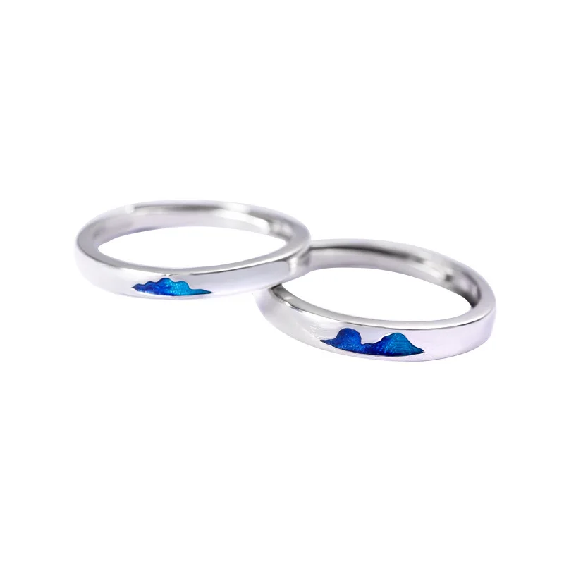 Fengxiaoling Серебро 925 пробы Серебряное кольцо пары простые синие капли глазурь облако Открытые Кольца для женщин подарок на день Святого Валентина