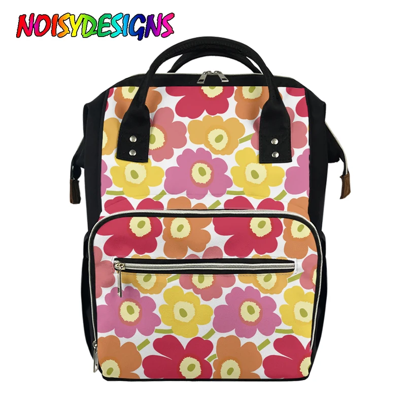 

WHEREISART Nordic Flower Pattern Mummy Diaper Bags Poppy Print Women Girls Travel Shoulder Backpack Maternity Stroller Bagpack