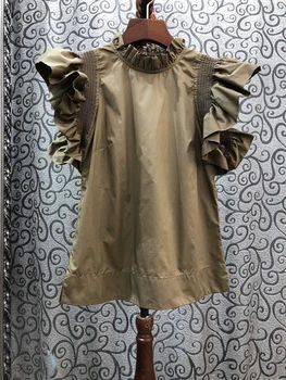 

2020 Spring and Summer New Women's Small Stand Collar Pleated Cuff Decoration Solid Color Sleeveless All-match Top 605