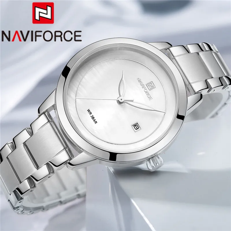 NAVIFORCE модные женские часы лучший бренд Роскошные серебряные женские наручные часы браслет из нержавеющей стали классические женские часы 5008