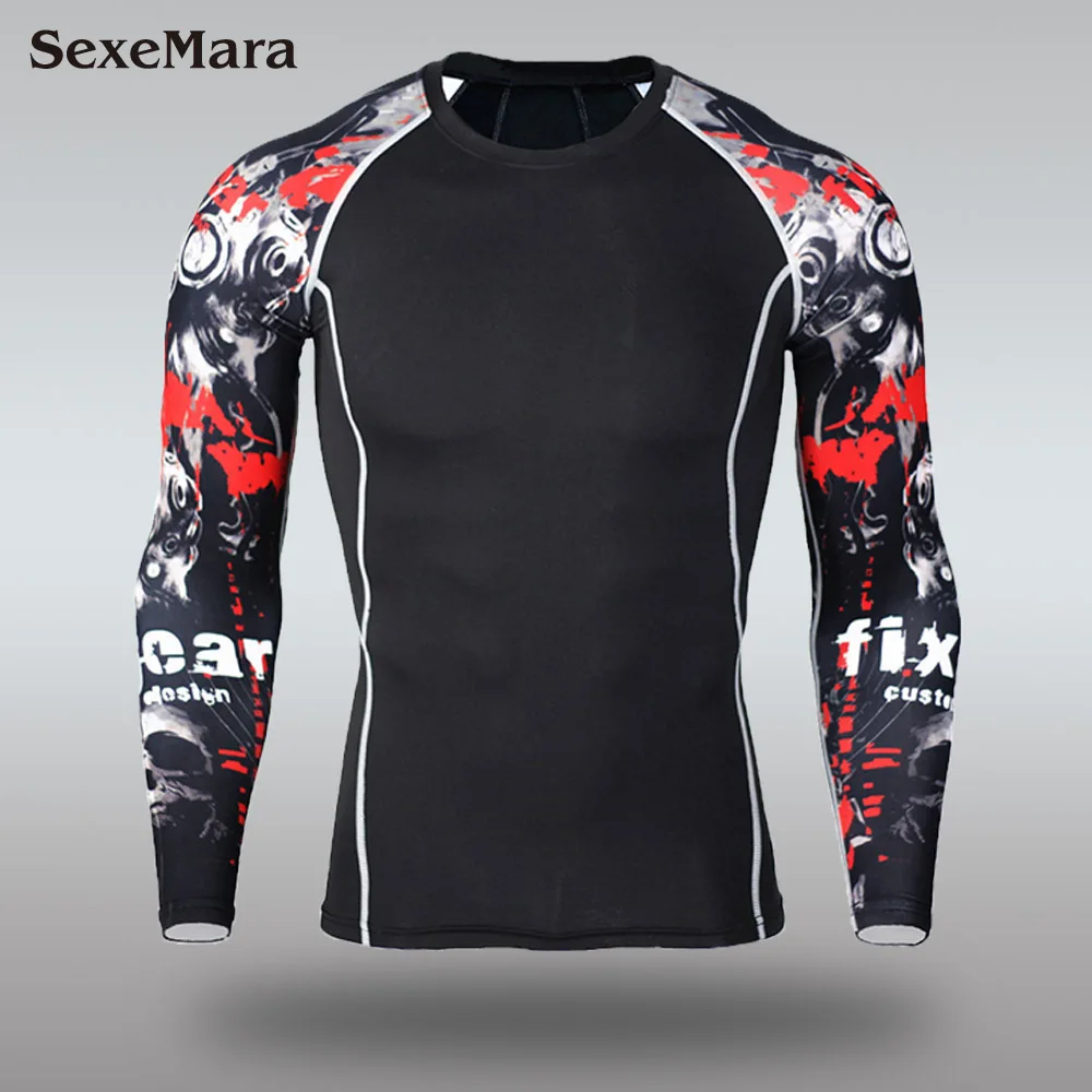 Термобелье для мужчин спортивный костюм компрессионная Одежда Фитнес тренировочный комплект Рашгард для MMA мужская быстросохнущая рубашка Спортивная одежда - Цвет: Only T-shirt