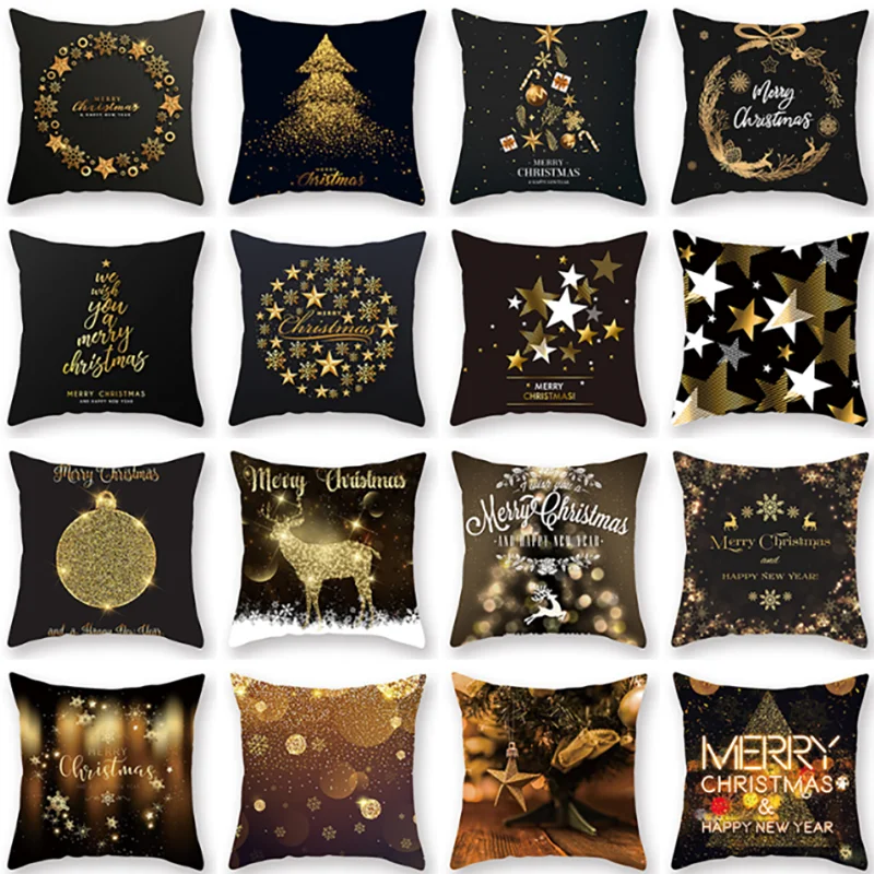 Рождественская Наволочка на подушку для дома, дивана, спальни, черный декоративный Чехол на подушку с изображением Санты, Мягкая Наволочка на подушку