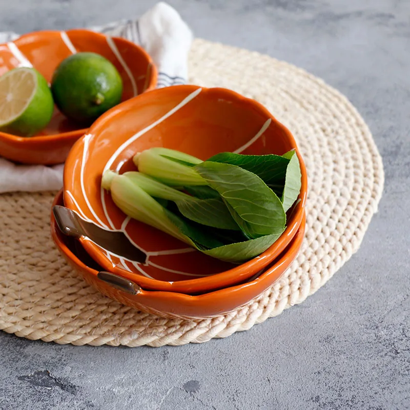 JINSERTA Ceramic Dinner Plate Dish Bowl Tableware Dessert Fruit Cake Salad Snack Bowl Baby Food Supplement Pumpkin Bowls