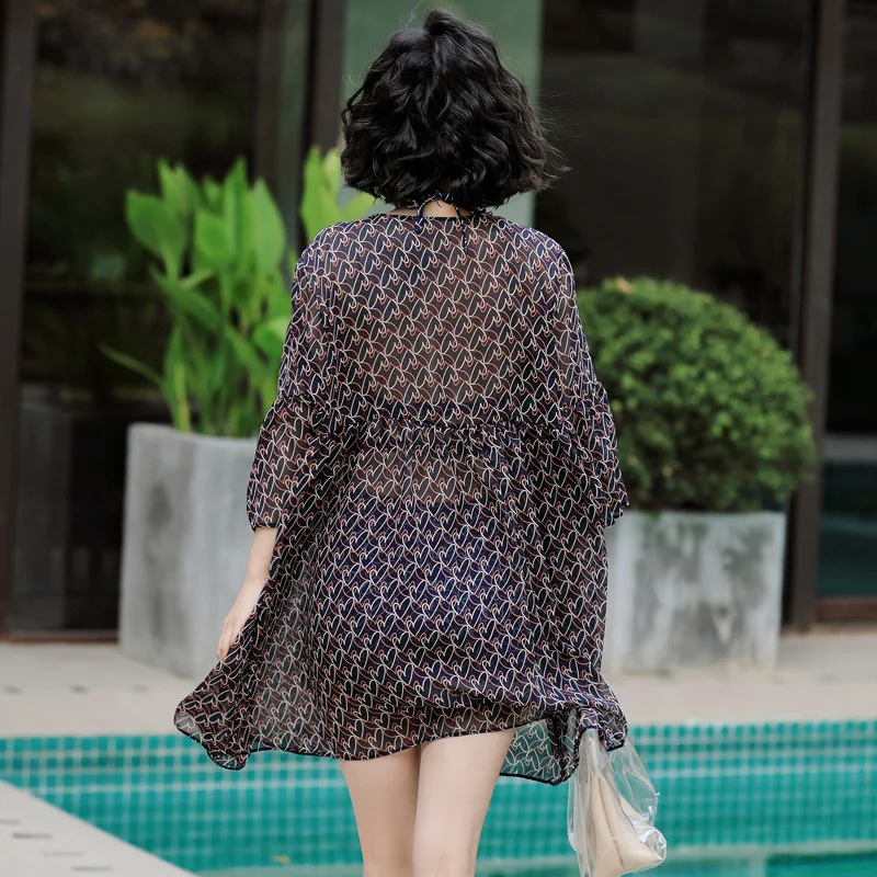 

2019 New Style Bikini Bathing Suit Women's Three-piece Set High-waisted Belly Covering Slimming Retro Small Bust Underwire Blous