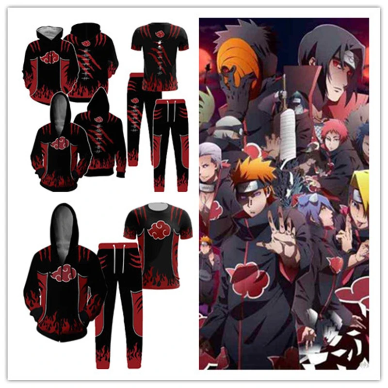 Ботинки в стиле аниме «NARUTO Косплей-костюм Akatsuki одежда с капюшоном, на молнии в стиле короткий рукав штаны Косплэй Для мужчин и Для женщин Повседневное комплект спортивной одежды Фирменная Новинка