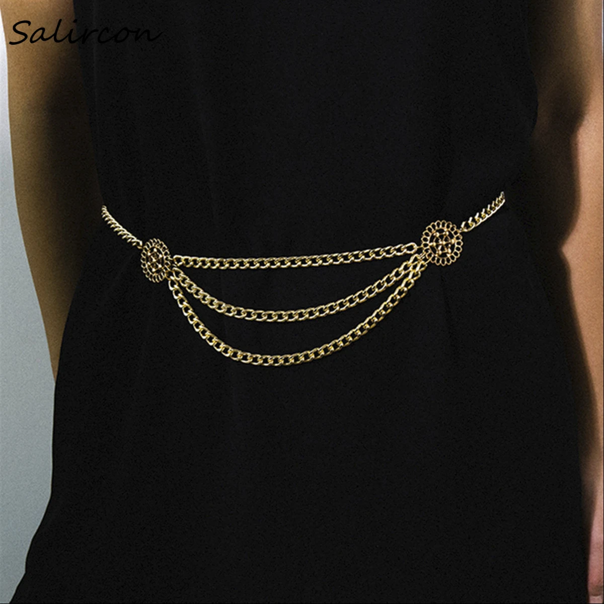 

Salircon Fashion Hollow Alloy Waist Chain 2019 Punk Style Casual Entertainment Body Chain Waist Chain Adjustable Women Jewelry