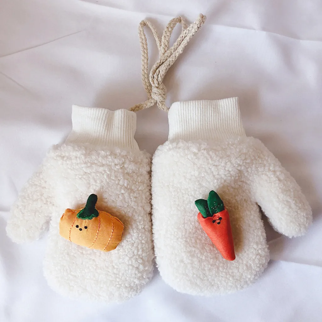 Зимние новые плюшевые перчатки детские теплые плюшевые варежки с мультяшным рисунком моркови тыквы все пальцы теплые толстые вязаные перчатки ерчатки 50
