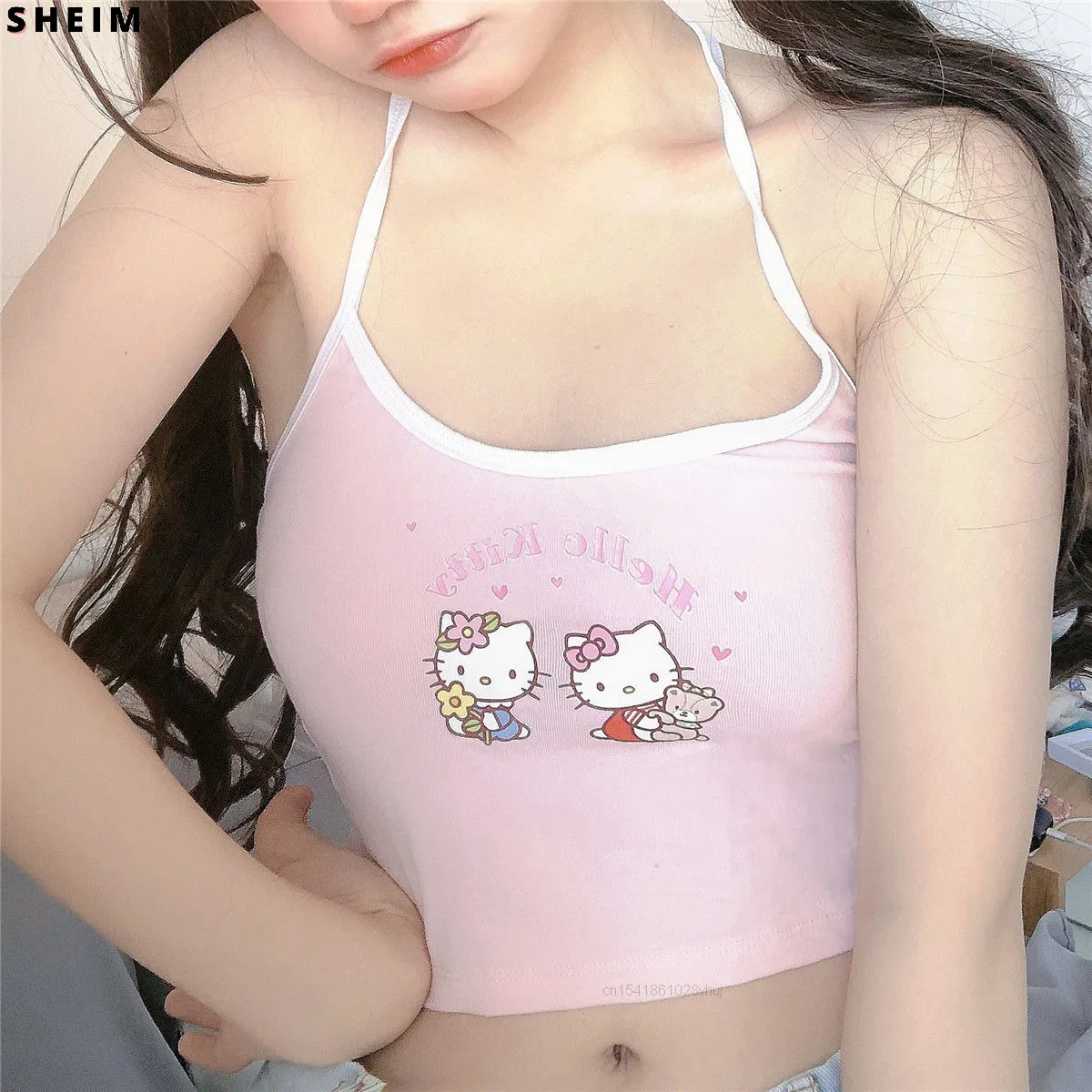 Женский укороченный топ Sanrio Kawaii 2000s блузки с надписью Hello Kitty Y2k кроп-топ Traf Btsed Kpop