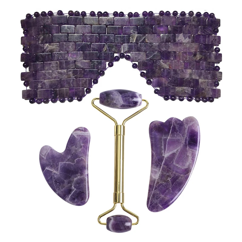 Amethyst Jade Eye Mask Face Massage Sleep mask Jade Roller Guasha Scraper Natural Crystal Stone Cold Therapy Eye Mask Massage