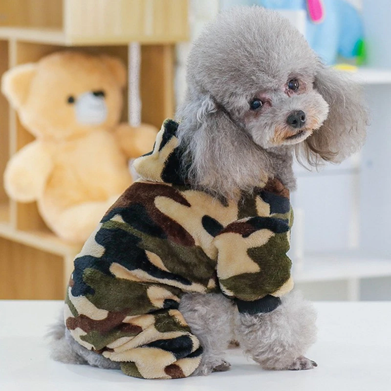 Chaqueta de lana con capucha perros pequeños, abrigo de camuflaje, chaqueta de terciopelo, accesorios de invierno para mascotas|Abrigos y chaquetas para perro| -