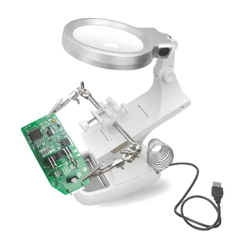 Welding LED Magnifier 3X/4.5X Multi-functional Soldering Iron Magnifying Glass Alligator Clip Holder Hand Welding Repair Tool