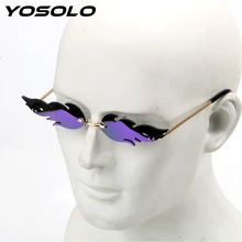 YOSOLO солнцезащитные очки с огненным пламенем, трендовые узкие очки для вождения автомобиля, уличные солнечные очки волны без оправы, Модные УФ-очки 400
