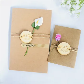 

Custom Initials Wedding Party Wooden Tag Unique Party Invitation Personalized Wood Name with Flower Envelope Wedding Favors