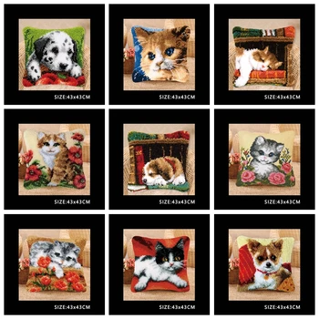 

Cute Animal Series DIY Package Pillow Latch Hook Kit Latch Hook Pillow Cat And Dog Smyrna European And American Style Latch Hoo