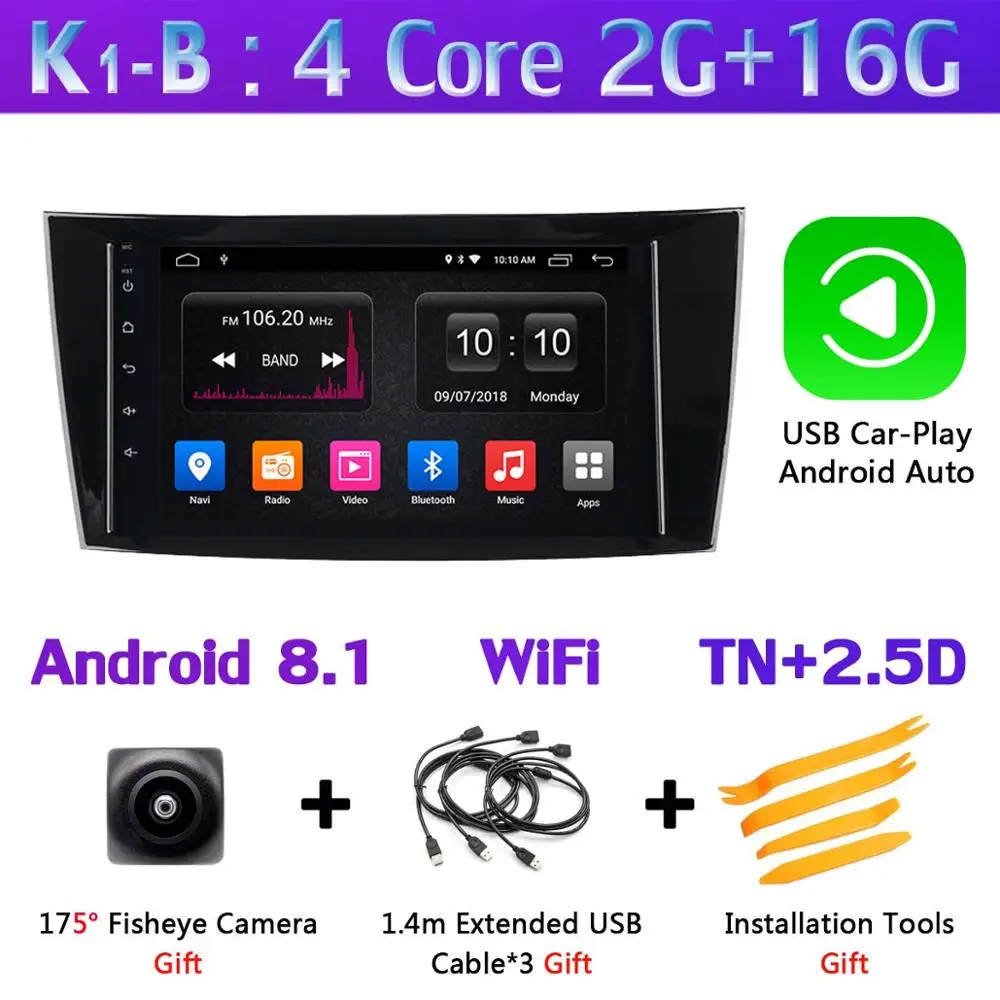K1-B-CarPlay 360 ° панорамный Android 9,0 4G+ 64G Автомобильный мультимедийный плеер для Mercedes Benz E-Class W211 W209 W219 W463 gps Радио CarPlay DSP SPDIF - Цвет: K1-B-CarPlay