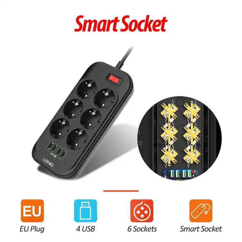 LDNIO ЕС штекер 3.4A 4 USB электрическая розетка смарт удлинитель Мощность полосы