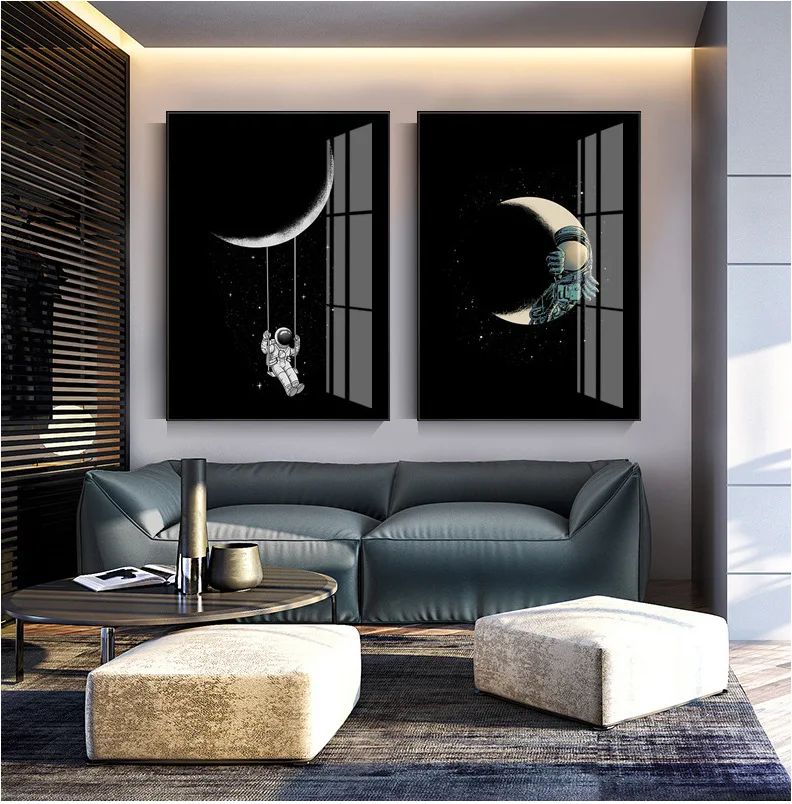 

Nordic Modern Wall Art Canvas Painting Space Astronauts Cartoon Decorative Poster Creative Frameless Painting Home Decor