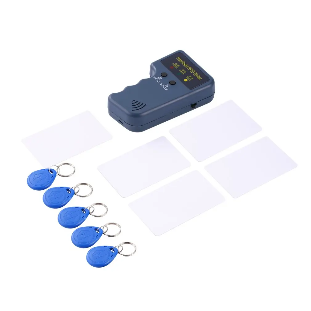 

125KHz EM4100 RFID Copier Writer Duplicator Programmer Reader + 5pcs Rewritable ID Keyfobs Tags Card Handheld