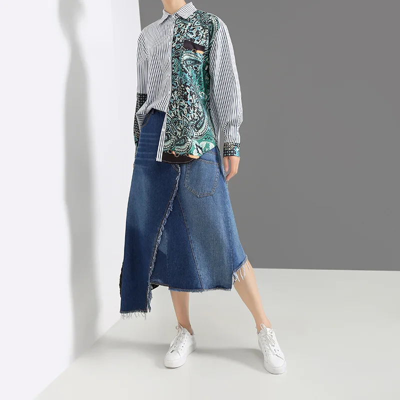Max LuLu/ модные женские топы в Корейском стиле в стиле панк, хлопковые блузки, женские рубашки в полоску, Повседневная осенняя одежда с принтом в стиле пэчворк
