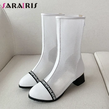 

SARAIRIS Fashion Ins Female Boots Summer Round Toe Hollowing Black Sexy Boots Women Casual Office Cool Shoes Woman