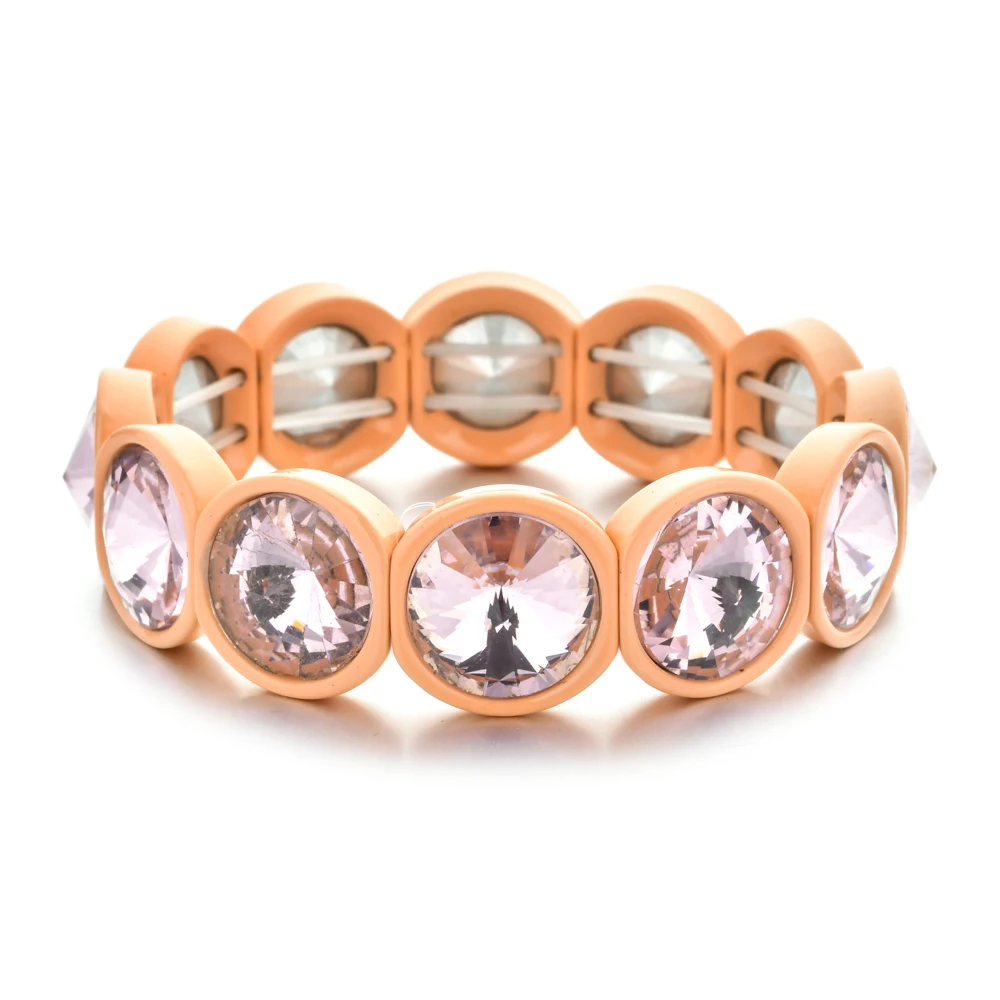 Многоцветный большой круглый эластичный браслет с кристаллами, цветной эмалированный растягивающийся стеклянный браслет, браслет с бусинами для женщин, подарки
