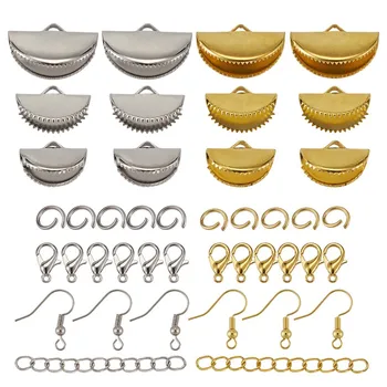 

Pandahall 1 Set DIY Jewelry Kits Ribbon Ends Lobster Claw Clasps Jump Rings Brass Earring Hooks Iron Chain Extender for Jewelry