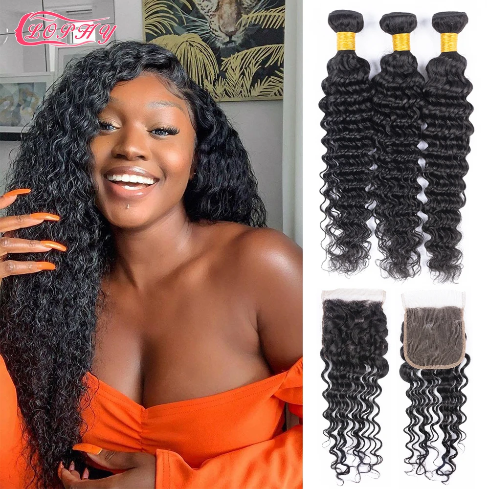 Deep Wave Bundles With Closure 4x4 Closure And Bundles 30 Inch Bundles