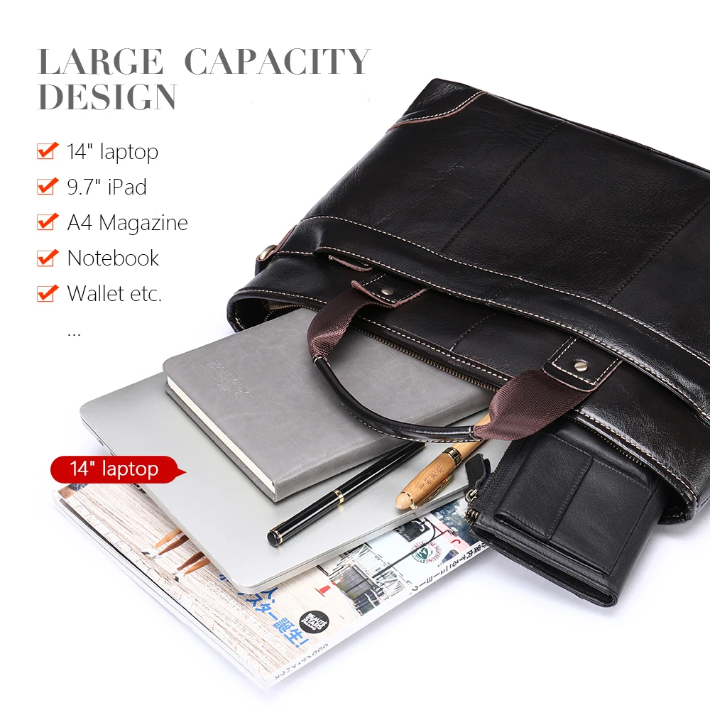 WESTAL-Bolso de cuero genuino para hombre, maletines para