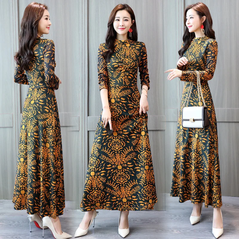 

Printed Trend Joint Casual Fashion 2019 Spring Long Dress Floral Pullover