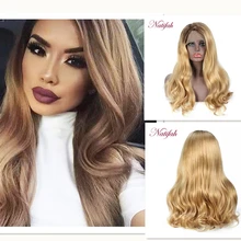 Синтетический парик Natifah с эффектом омбре, блонд, на кружеве, волнистый, 150% плотность, боковая часть, Термостойкое волокно для женщин