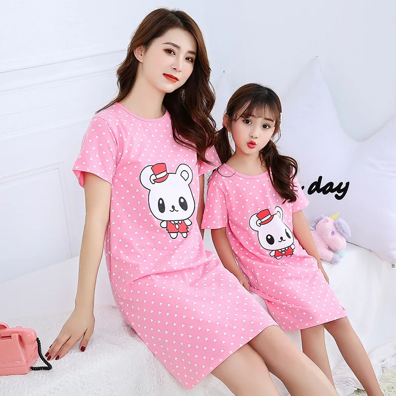 Mother Daughter Dresses Summer Cotton Matching Pajamas Short-sleeves Girls Sleepwear | 21 Models