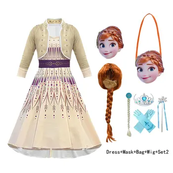 

ice snow2 Elsa Anna Costume For Girl Dress New Year Child Elza Up Party Princess Frock Kid Disguise Wig Mask Print Cloth 10 Year