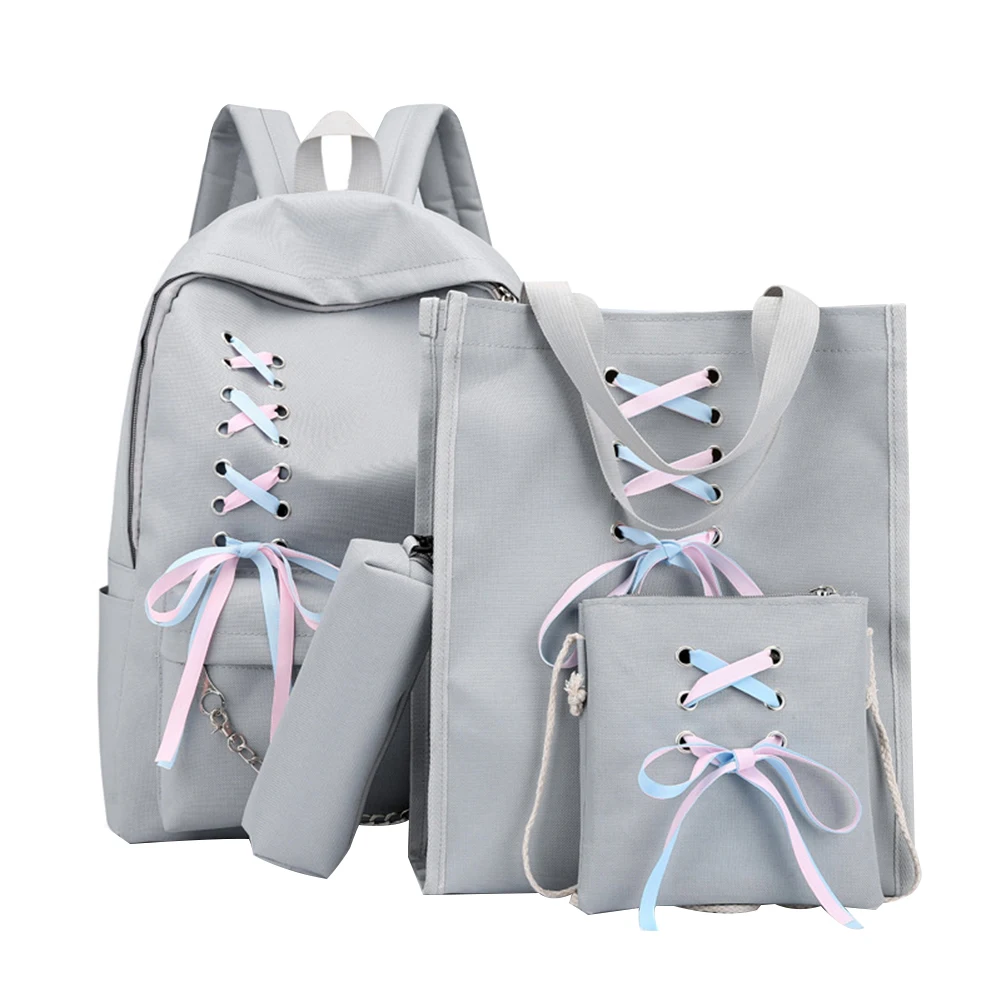 4pcs/set Preppy Style Bandage Chain Decoration Backpack Girls Student Shoulder Bag Handbag Pencil Case Backpack Schoolbag hot sl