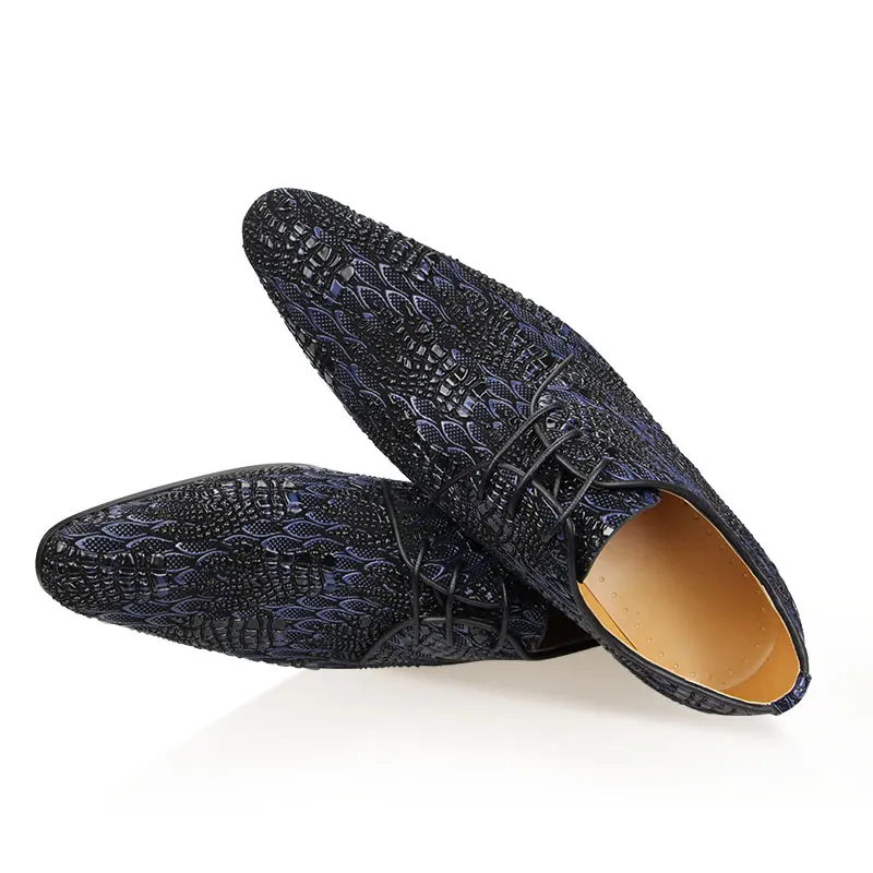 2021 Luxury Mens Party Blueblack Shoes Fashion Derby Men Formalvdress Evening Dress for Men Every Day Synthetic Pointed Toe Shoe