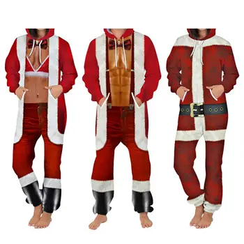 

Christmas Unisex Lover Santa Claus Outfit Zipper Hooded Jumpsuit Christmas Cosplay Costume Xmas Clothing