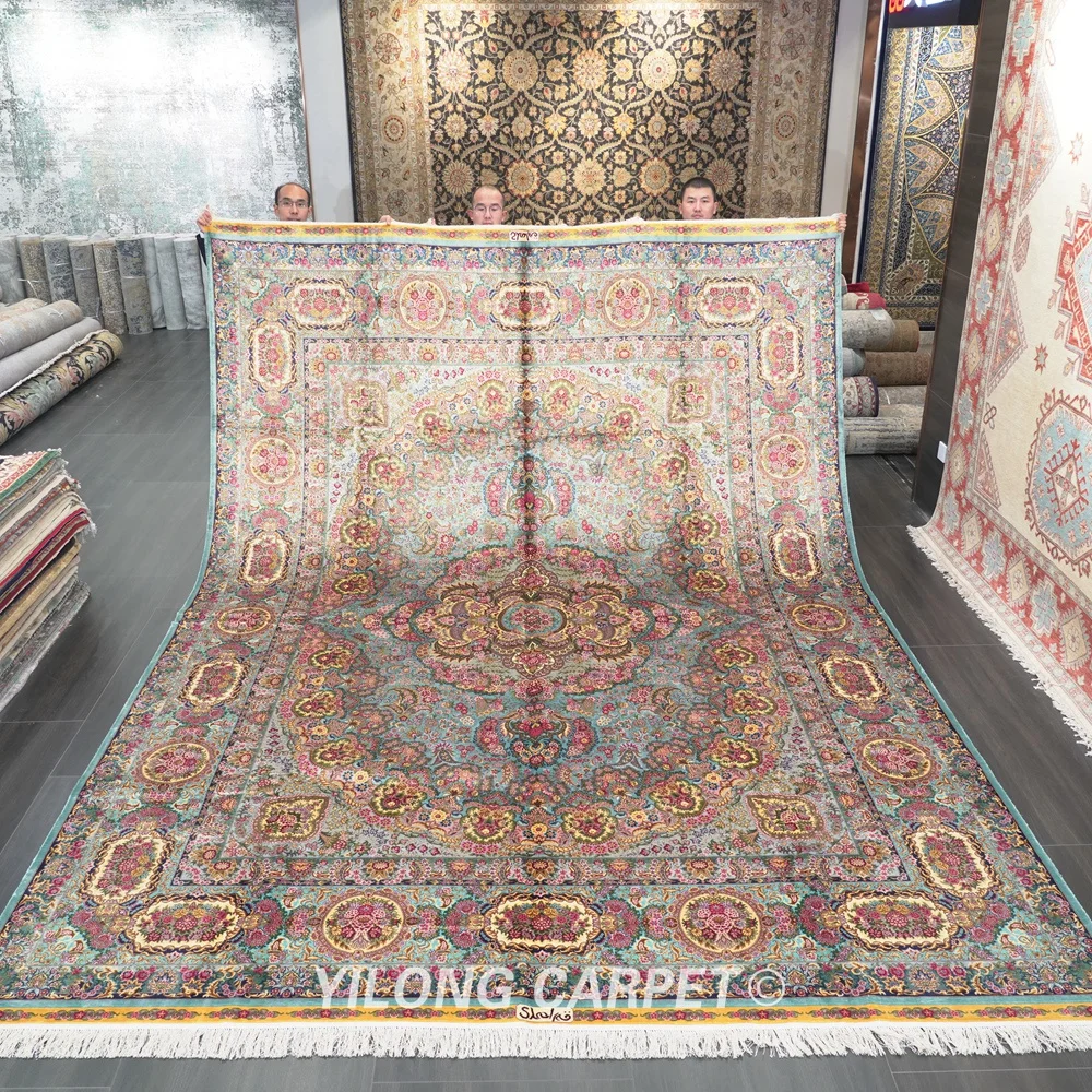 6 Feet by 9 Feet, Ivory Yilong 6'x9' Handmade Wool Silk Rug Traditional Nain Persian Hand Knotted Oriental Carpet WS1428