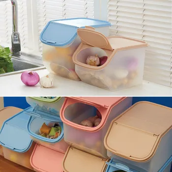 

Dried Food Storage Sealed Box With Measuring Cup Plastic Kitchen Cereal Flour Rice Bin Bean Grain Container Organizer TUE88